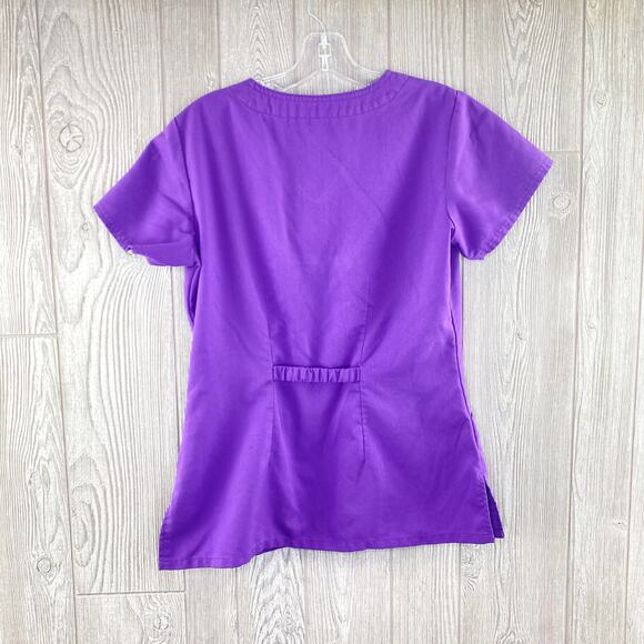 Grey's Anatomy Scrubs Top Women's Small Purple V Neck Lace Short Sleeve Pockets - Picture 5 of 7